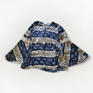 1.4.3 Story By Line‎ Up Bohemian Belle Sleeve Elephant Shirt Top Large